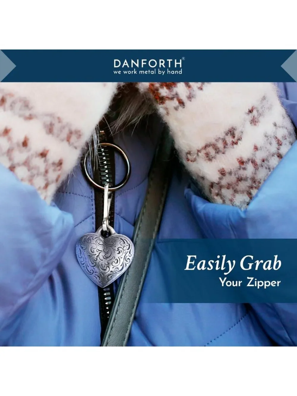 Heart Zipper Pull Charm | Pewter Clip for Bags & Purses | Unique Gift for Mom